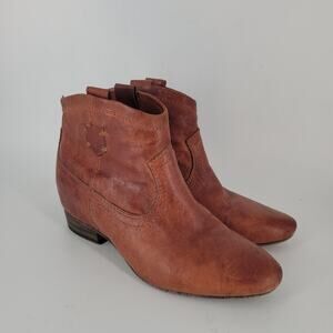 Frye Cognac Leather Monica Back Zipper Ankle Booties 7.5